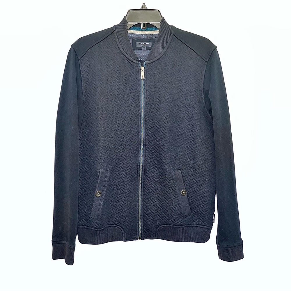 Ted Baker navy textured Bomber light weight full zip jacket size medium